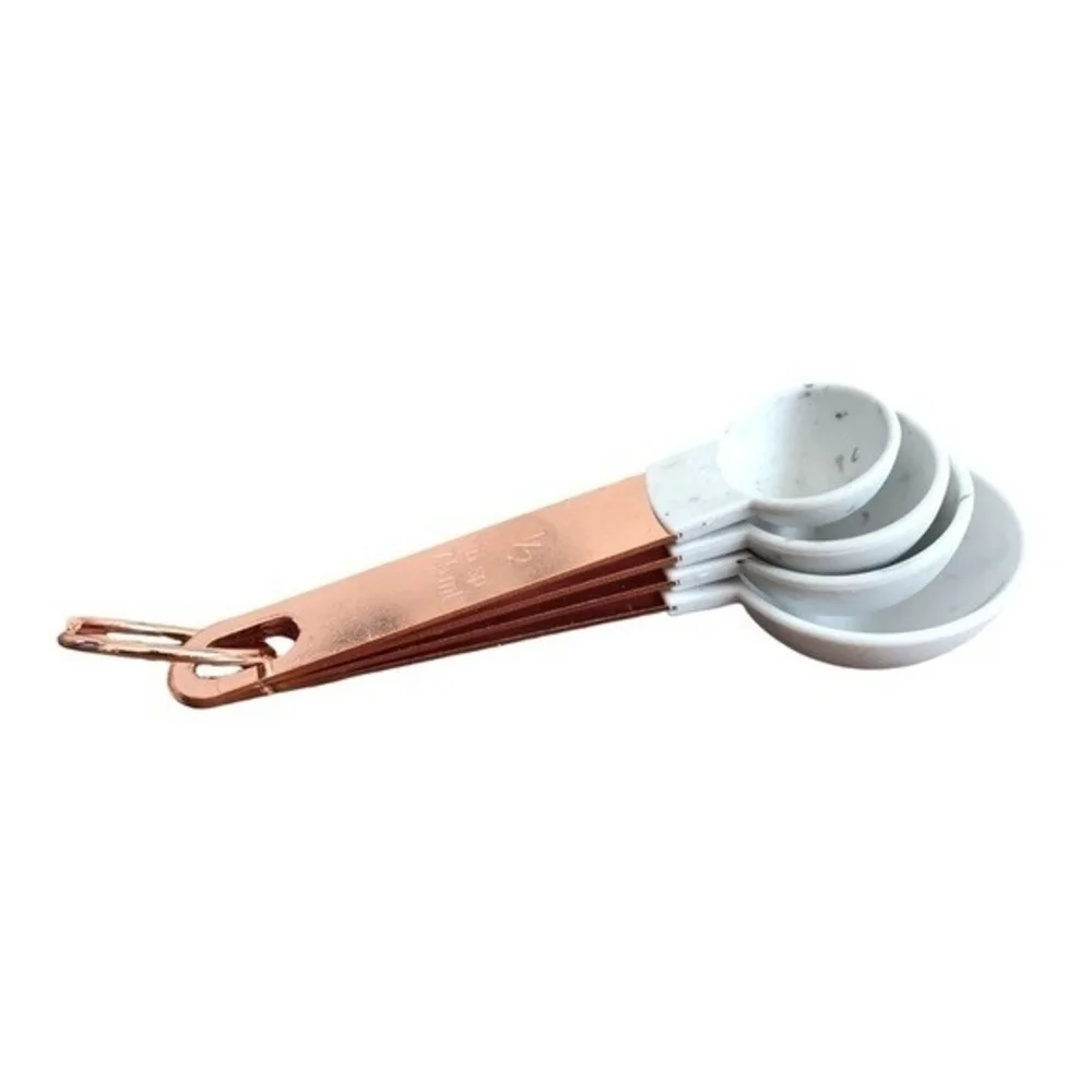Measuring Cups Spoons Set 8 Piece Copper Handle Marble White Grey Kitchen NIB